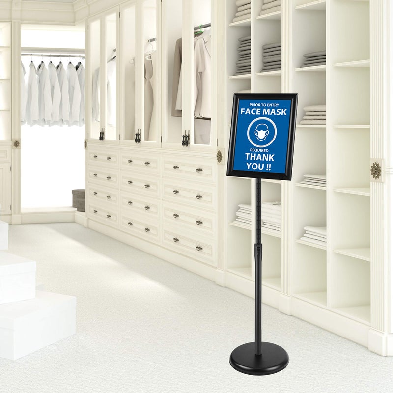 PUJIANG 8.5x11 Inch Adjustable Sign Holder Poster Stand, Heavy Duty Floor Sign Stand with Aluminum Snap Open Frame for Vertical and Horizontal Sign Displayed(Black) - Image 2